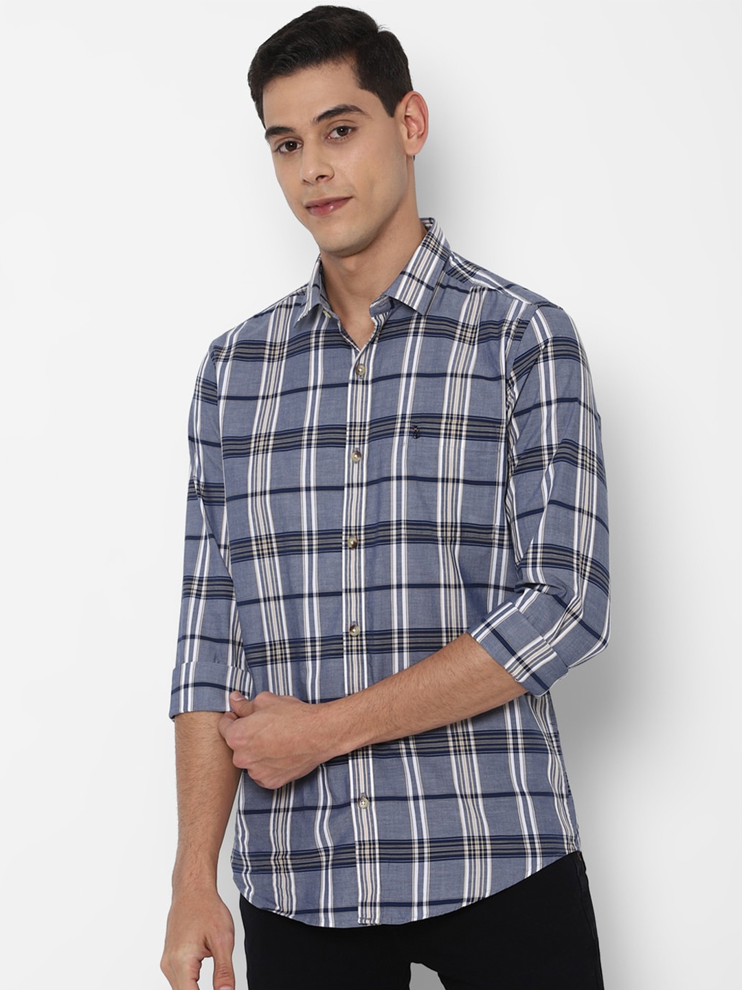 

SIMON CARTER LONDON Men Blue Slim Fit Tartan Checked Pure Cotton Casual Shirt