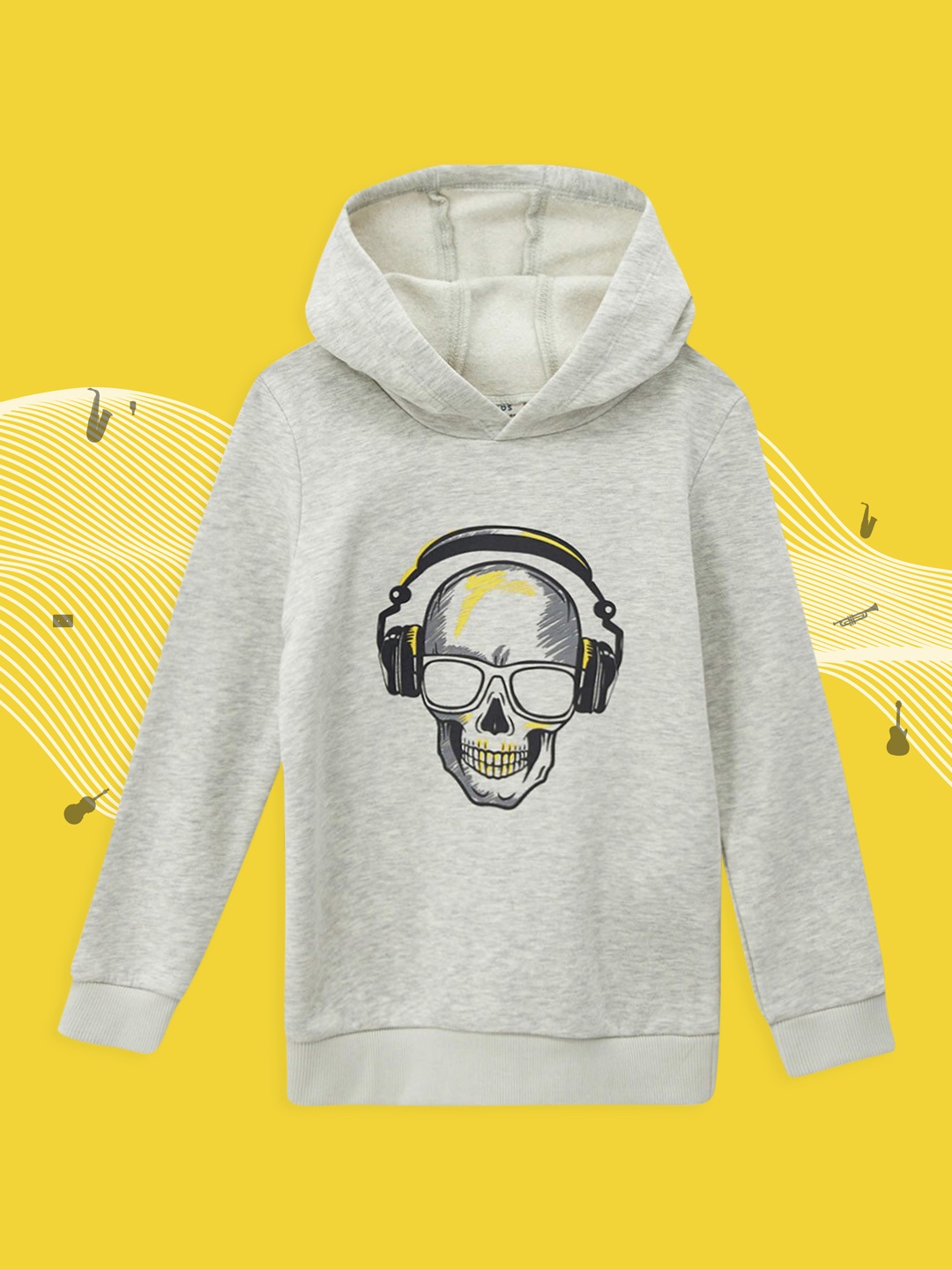 

DeFacto Boys Grey Melange Printed Hooded Sweatshirt