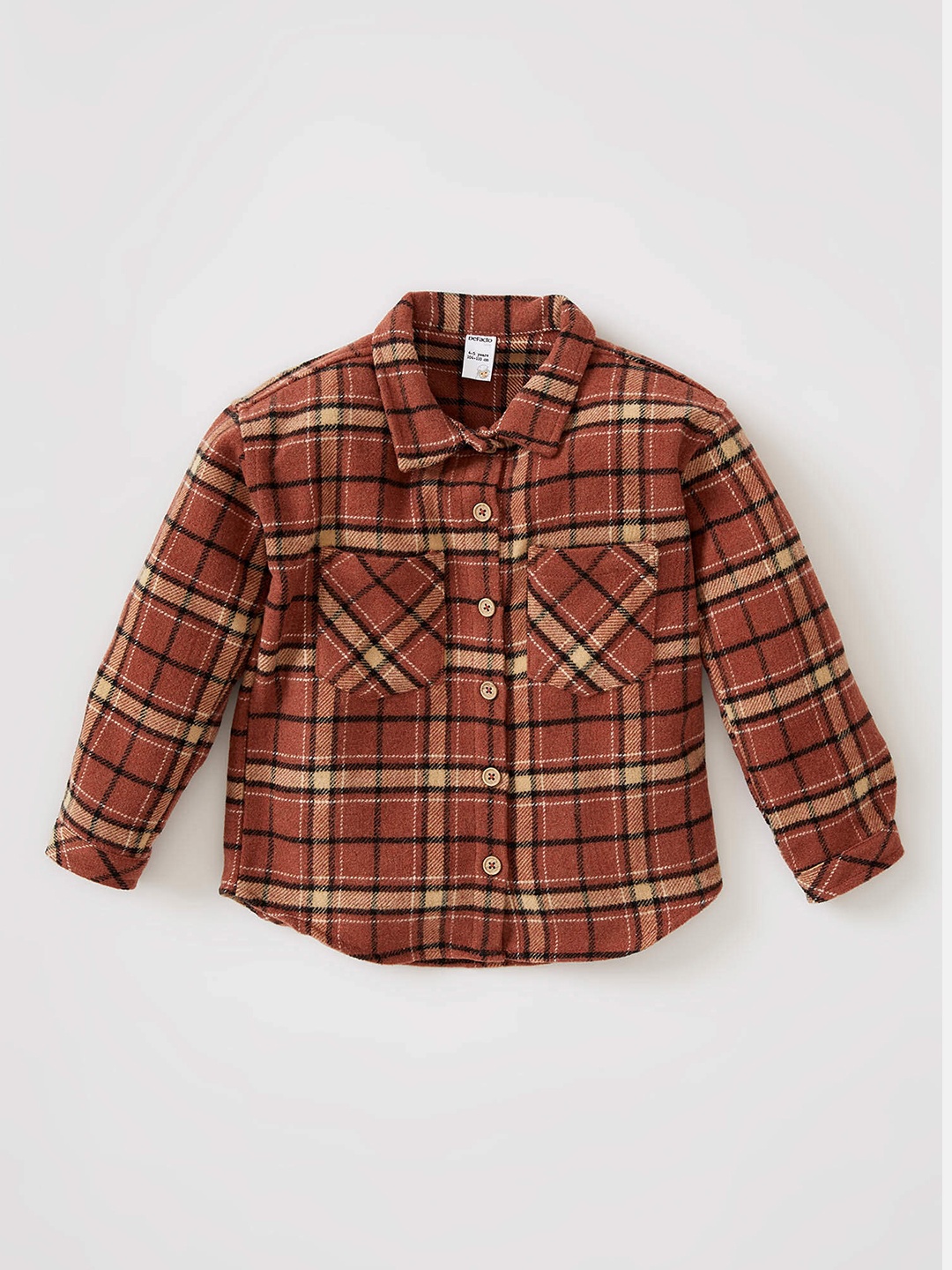 

DeFacto Girls Rust Brown & Beige Checked Shacket