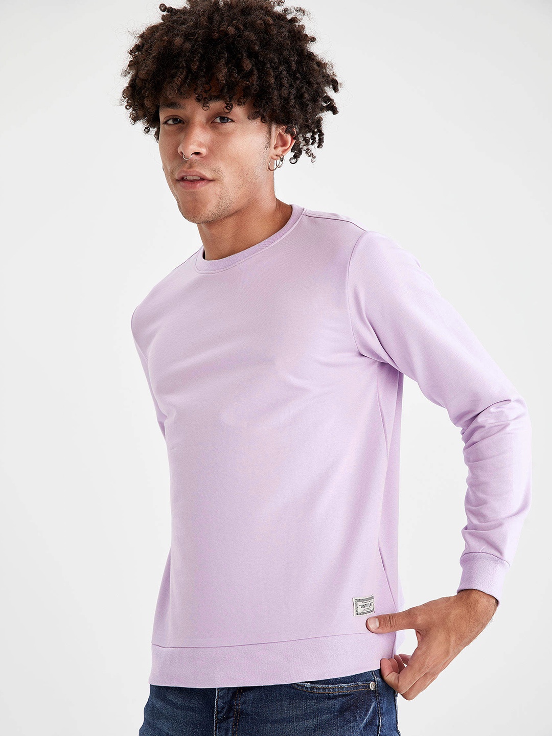 

DeFacto Men Lavender Solid Sweatshirt