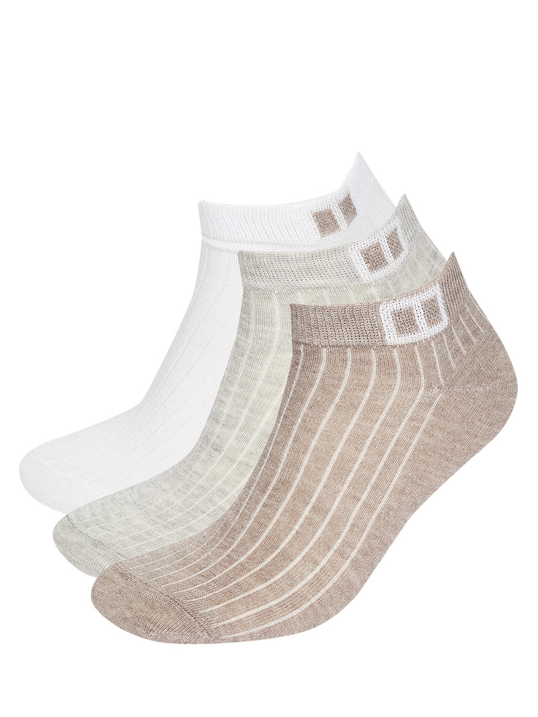 

DeFacto Men Pack of 3 Self Striped Ankle Length Socks, Beige