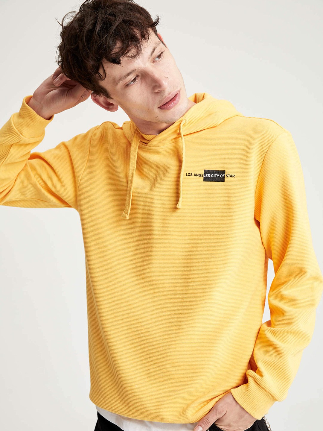 

DeFacto Men Yellow Hooded Sweatshirt