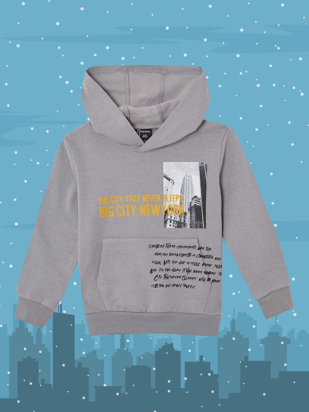 

DeFacto Boys Grey Melange Printed Hooded Sweatshirt