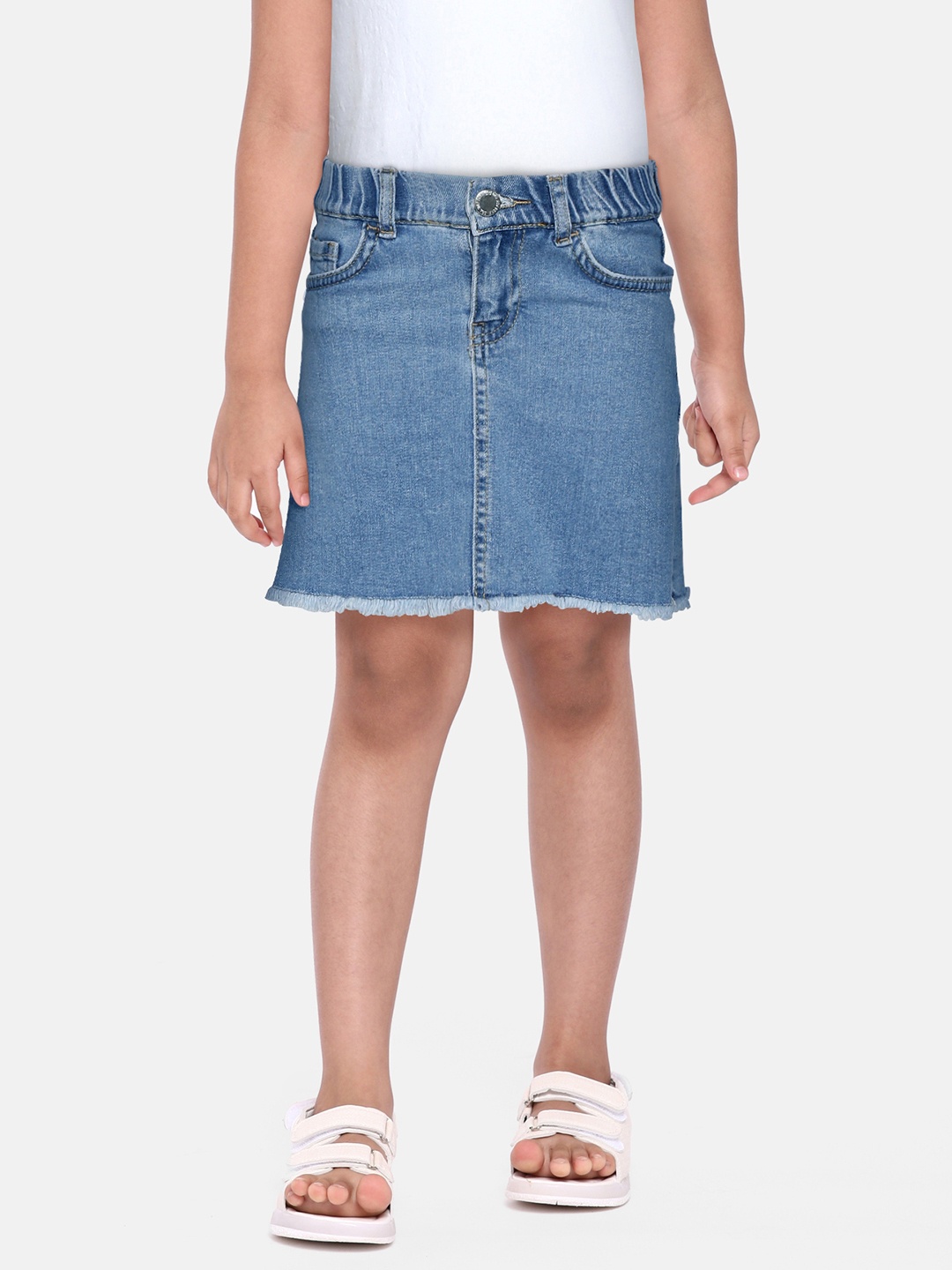

Defacto Girls Blue A-Line Solid Denim Skirt
