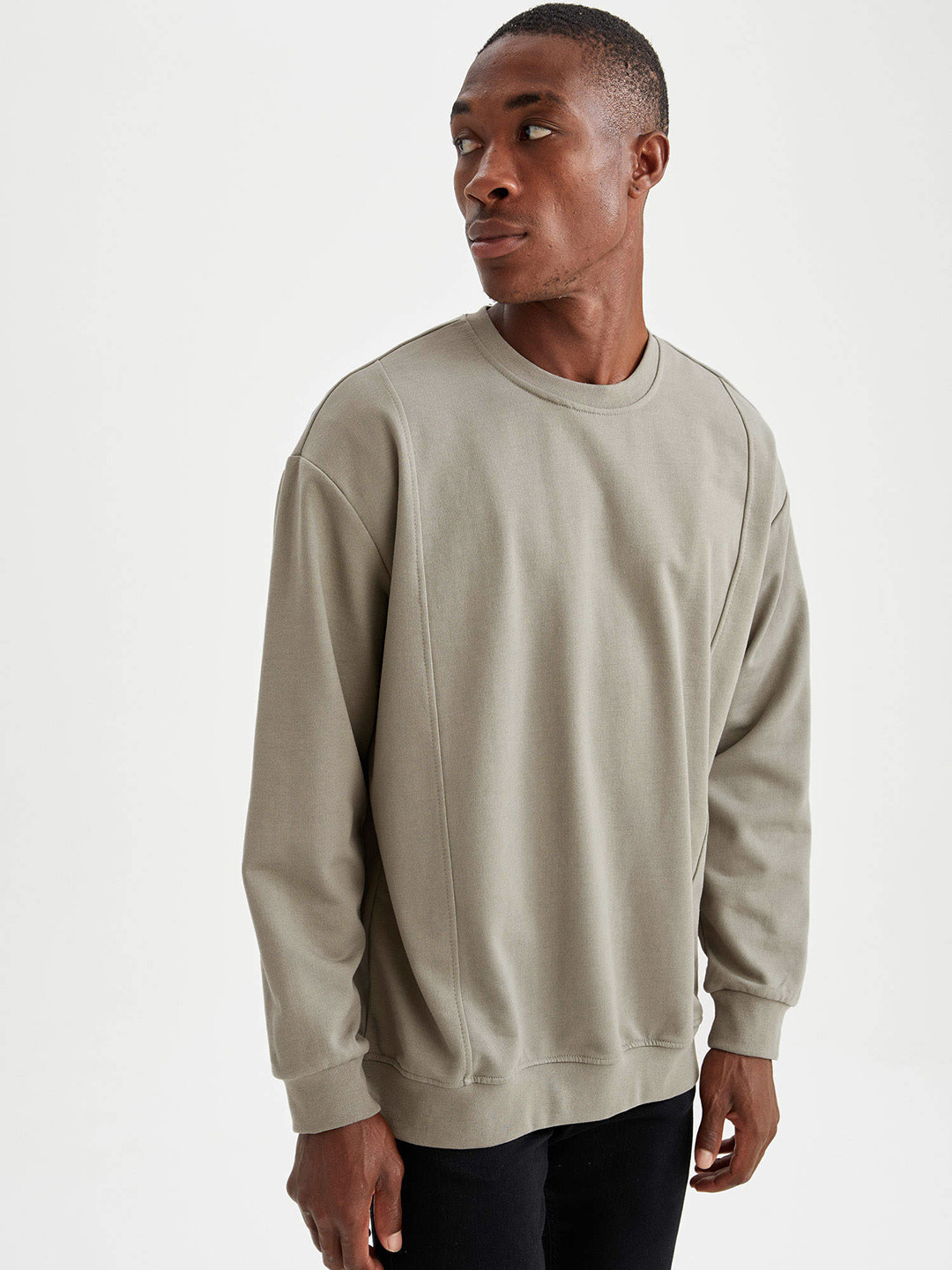 

DeFacto Men Grey Solid Sweatshirt