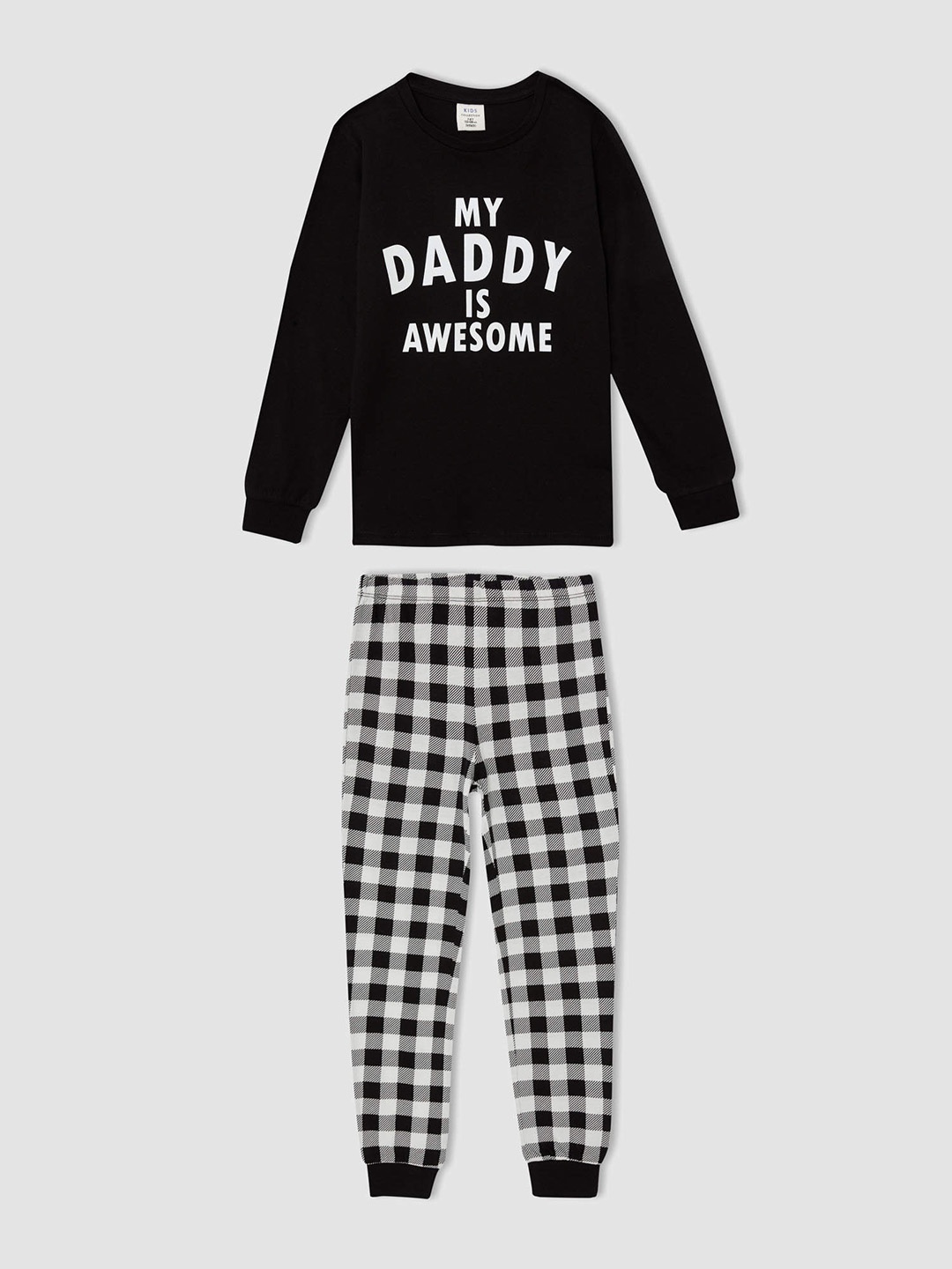 

DeFacto Boys Black & White Cotton Typography Printed Pyjama Set