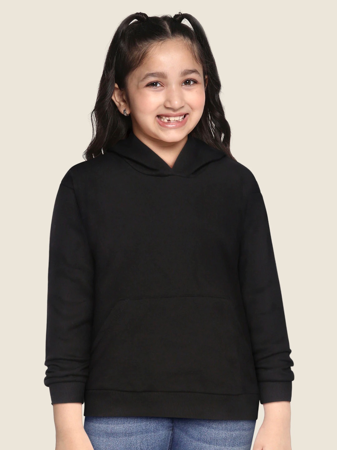 

DeFacto Girls Black Solid Hooded Sweatshirt