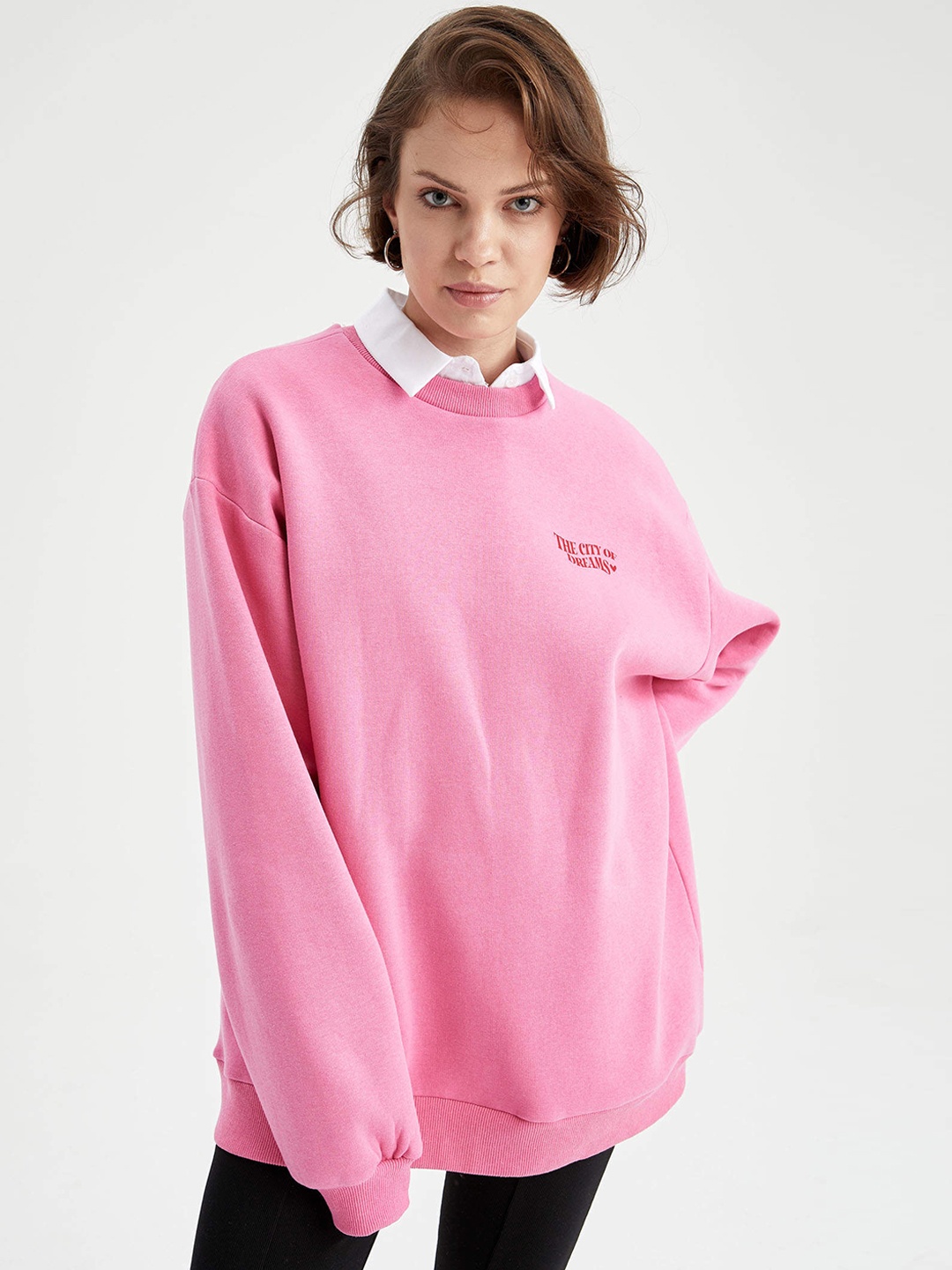 

DeFacto Women Pink Solid Sweatshirt