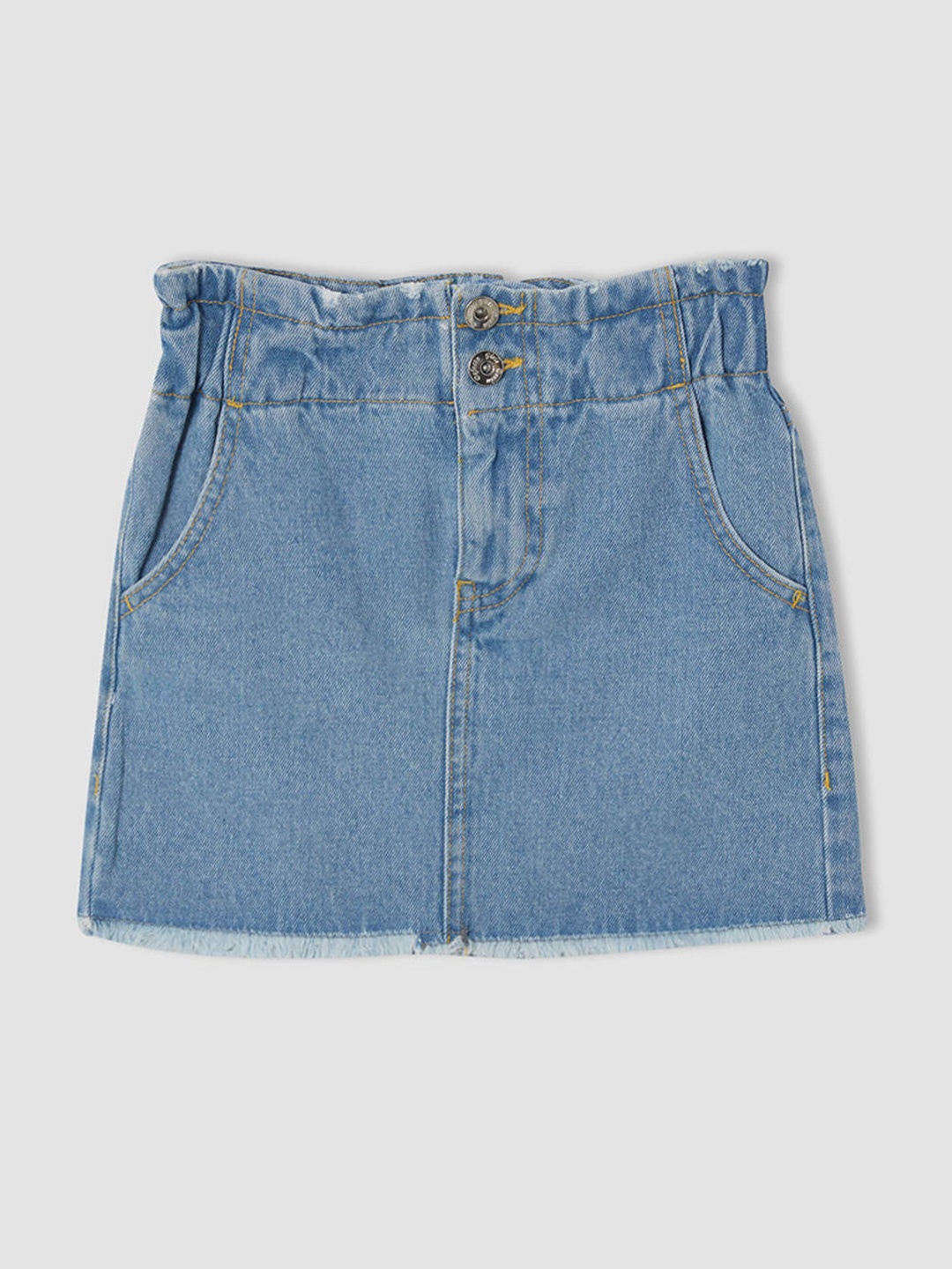 

DeFacto Girls Blue Solid Pure Cotton Denim Frayed Hem A-Line Skirt