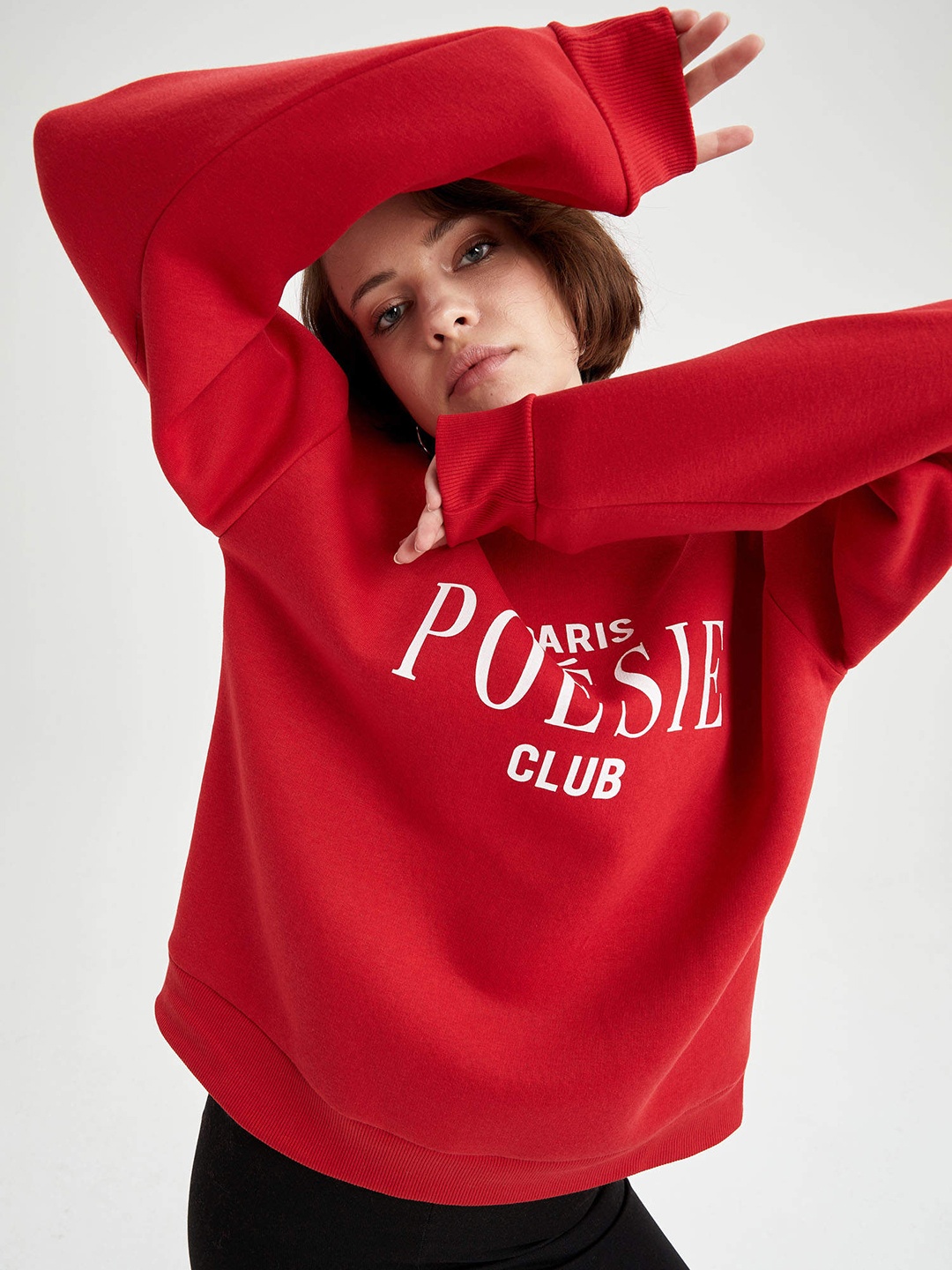 

DeFacto Women Red & White Typography Print Sweatshirt