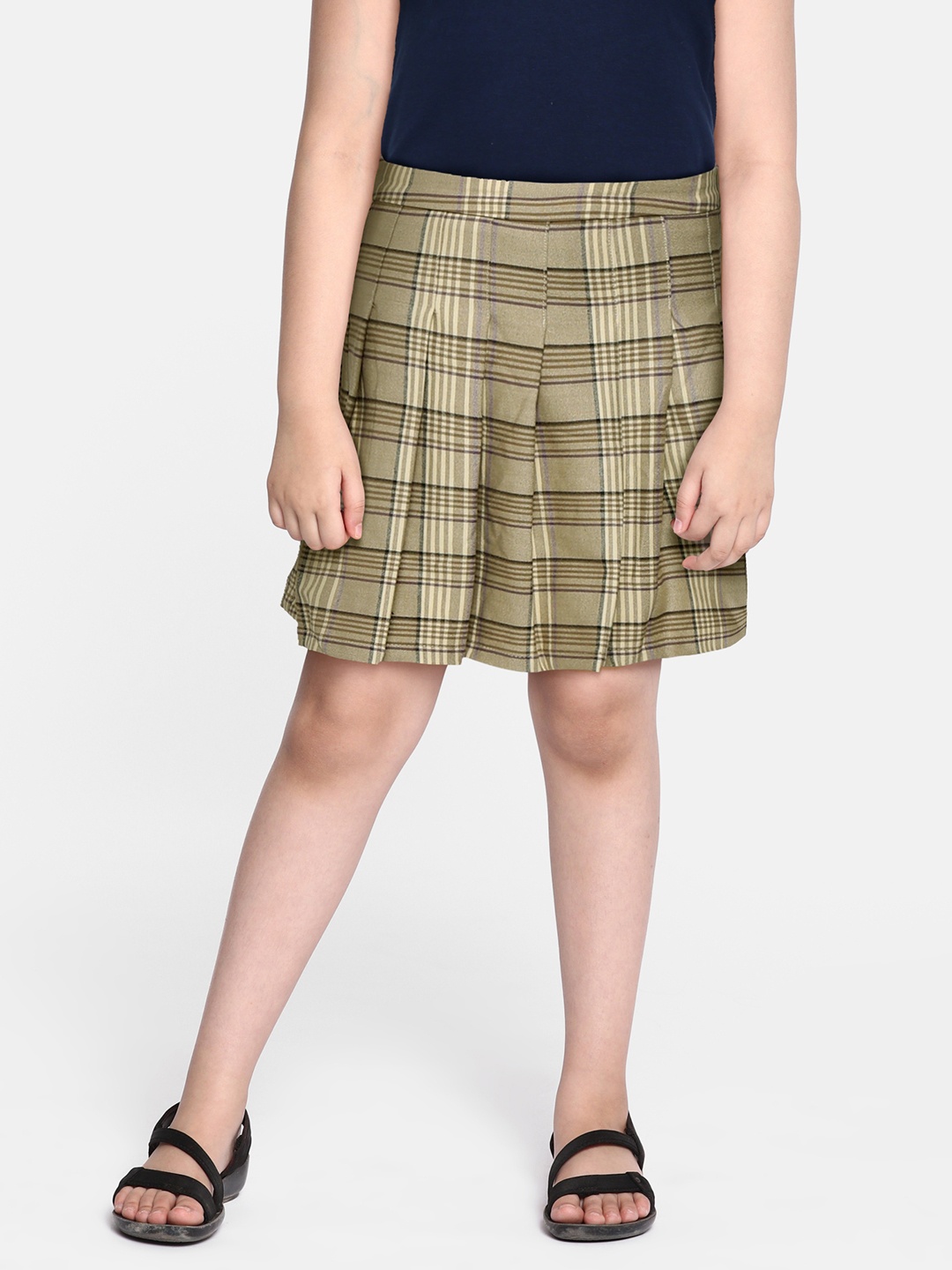 

Defacto Khaki & Beige Checked Pleated Skirt