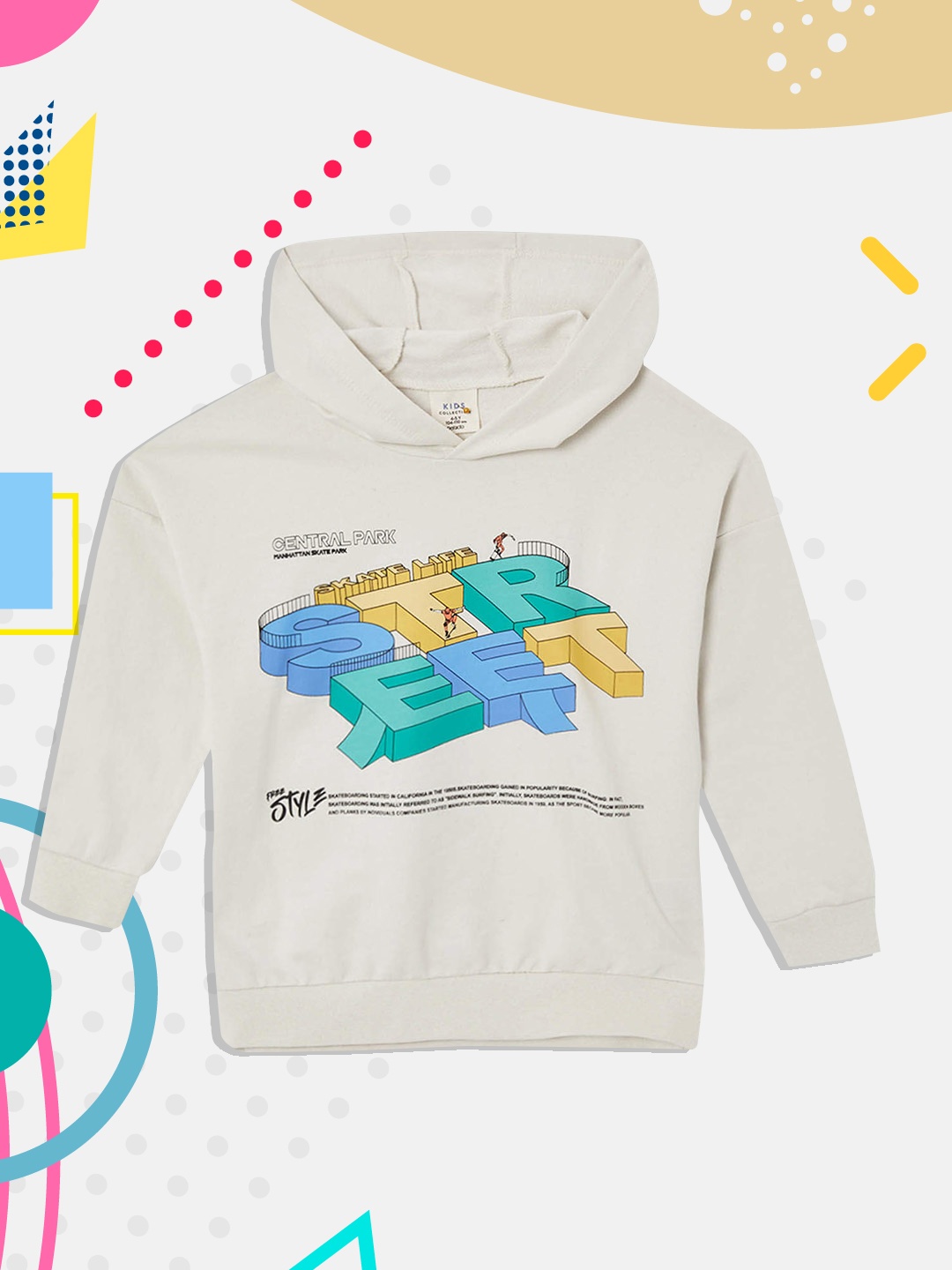 

DeFacto Boys Off White & Blue Printed Hooded Sweatshirt