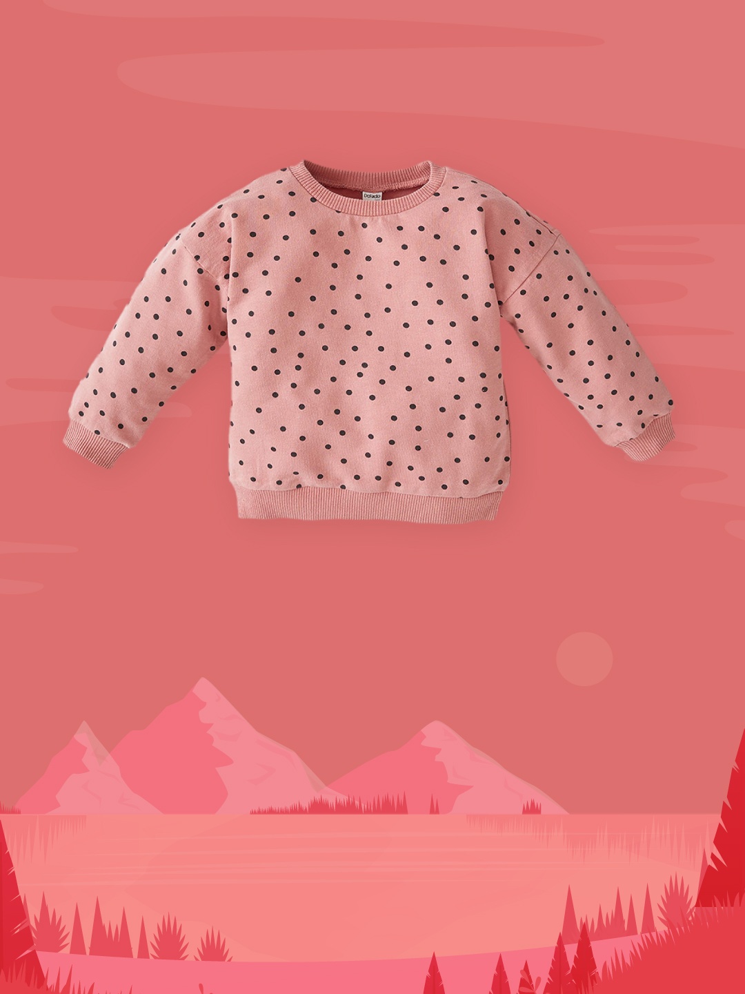 

DeFacto Girls Peach-Coloured & Black Polka Dot Printed Cotton Sweatshirt