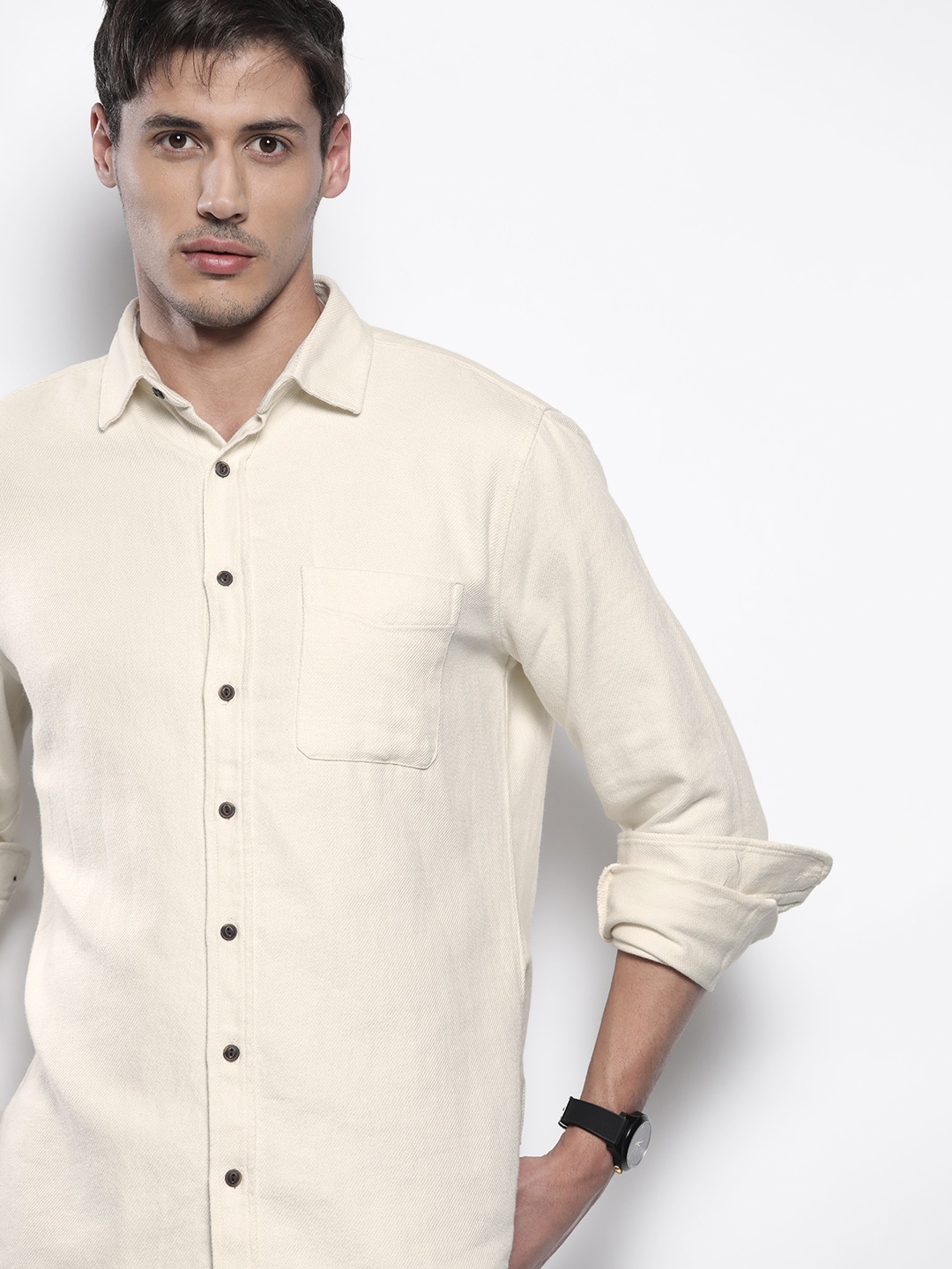 

DeFacto Men Off White Pure Cotton Casual Shirt