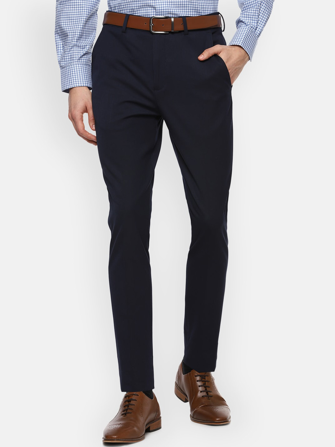 

Louis Philippe Men Navy Blue Solid Formal Trousers