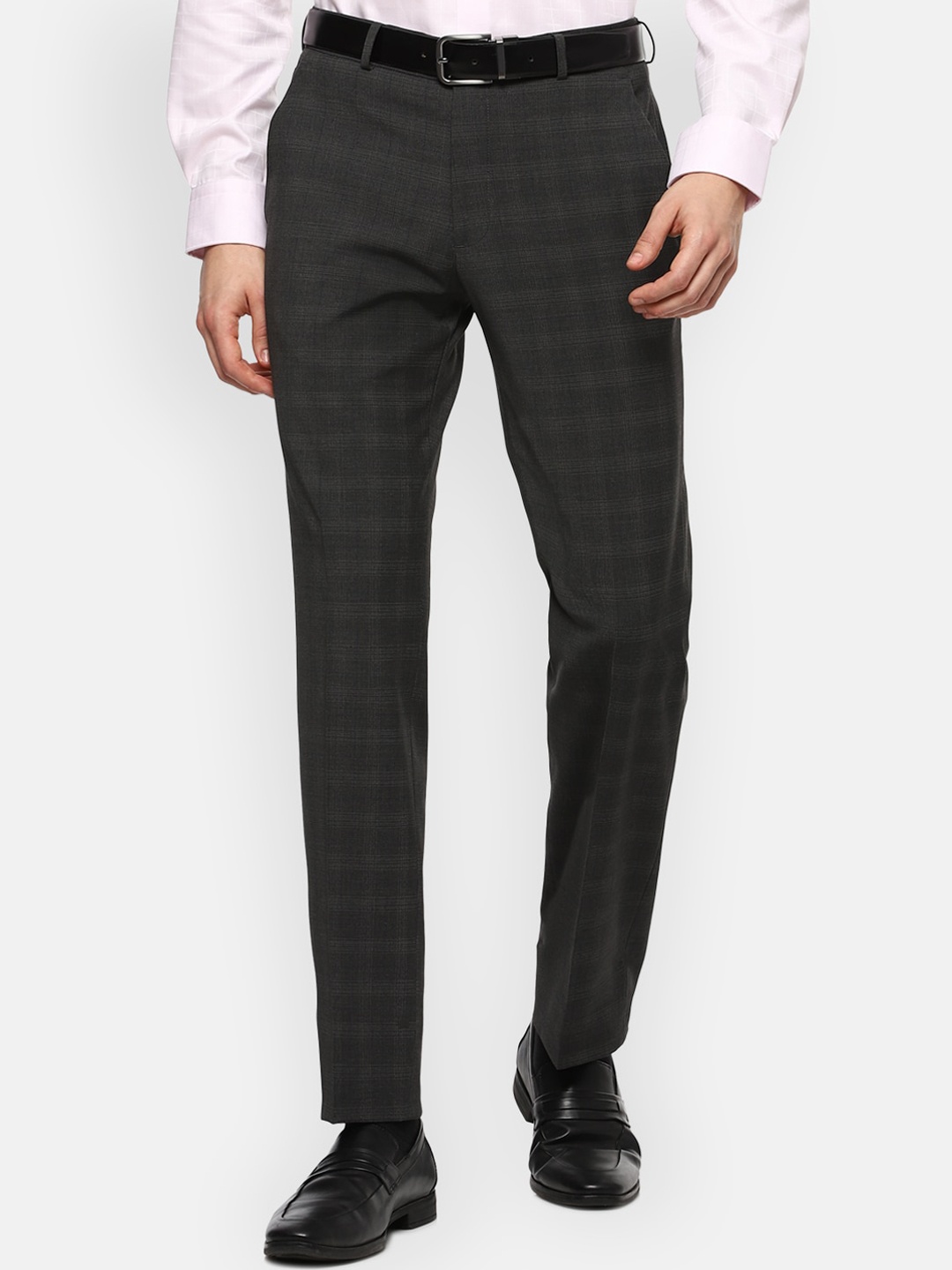 

Louis Philippe Men Black Checked Trousers