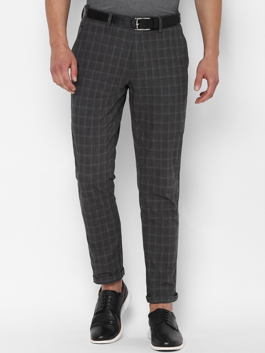 

Allen Solly Men Charcoal Grey Checked Slim Fit Mid Rise Trousers