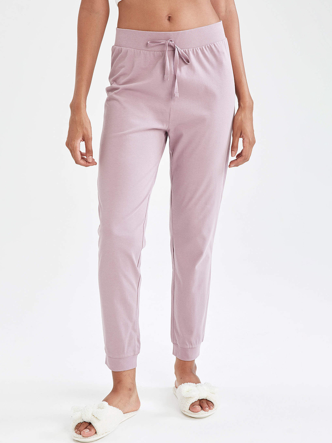 

DeFacto Women Lavender Solid Pure Cotton Lounge Joggers