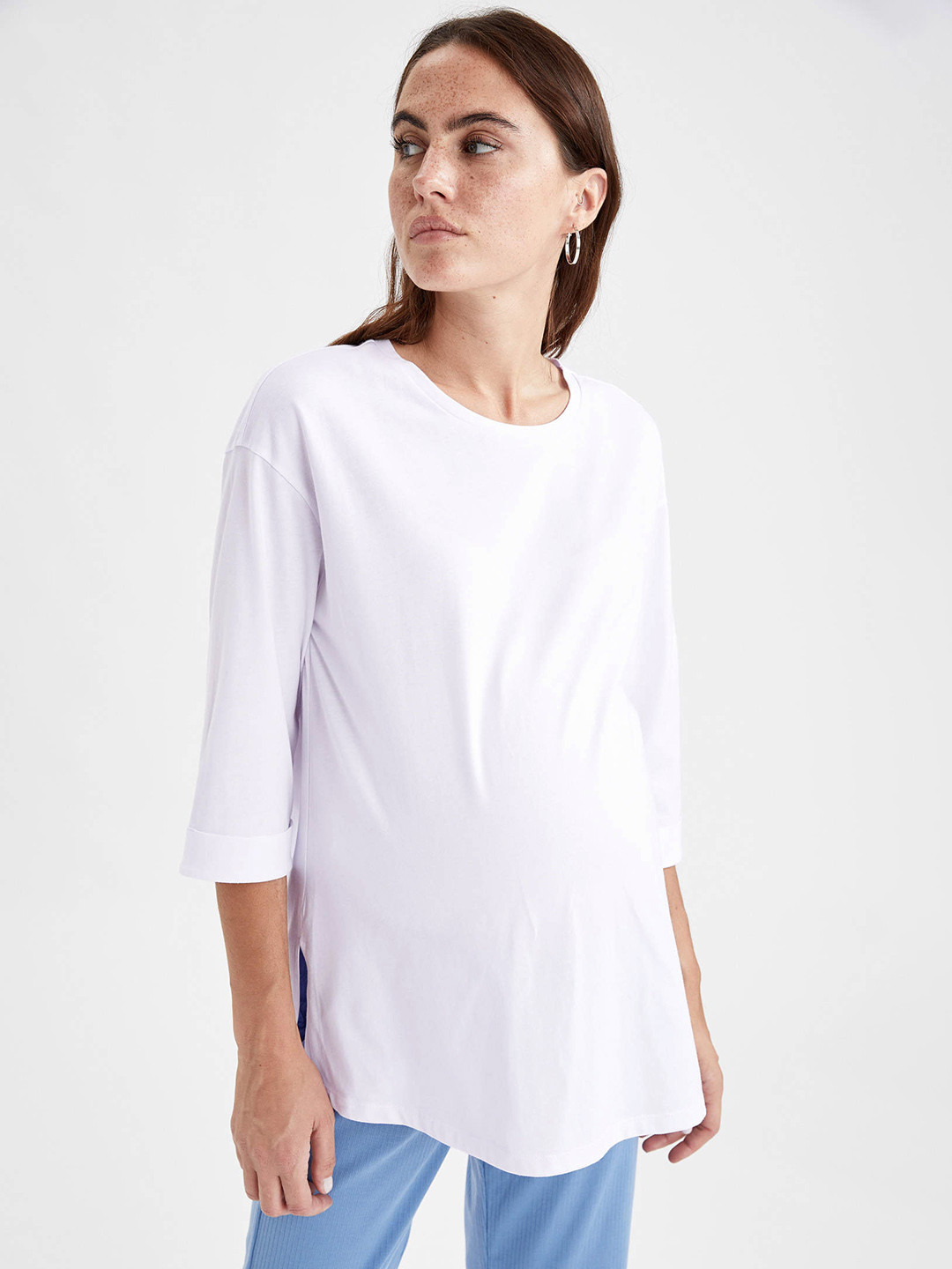 

DeFacto Women White Pure Cotton Relaxed Fit Maternity T-shirt