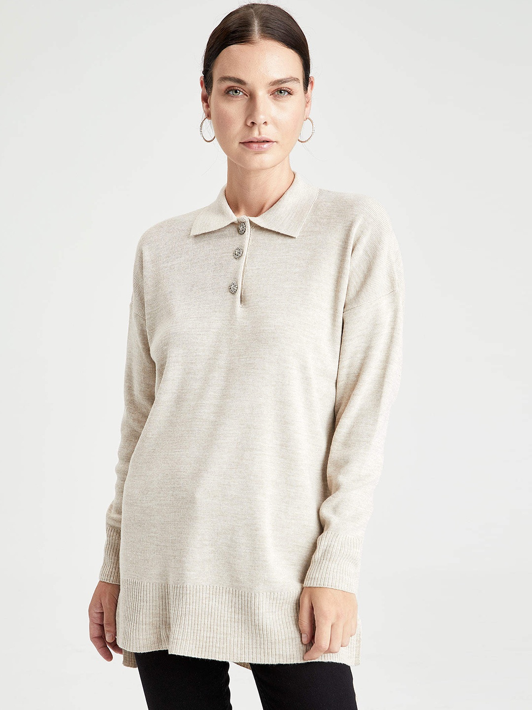 

DeFacto Women Beige Longline Pullover