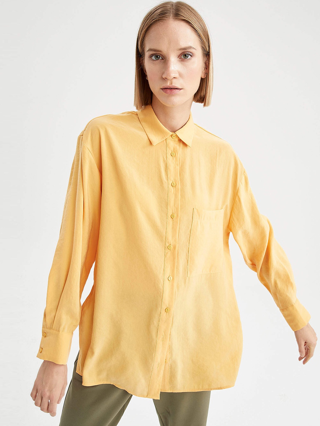 

DeFacto Women Yellow Solid Casual Shirt