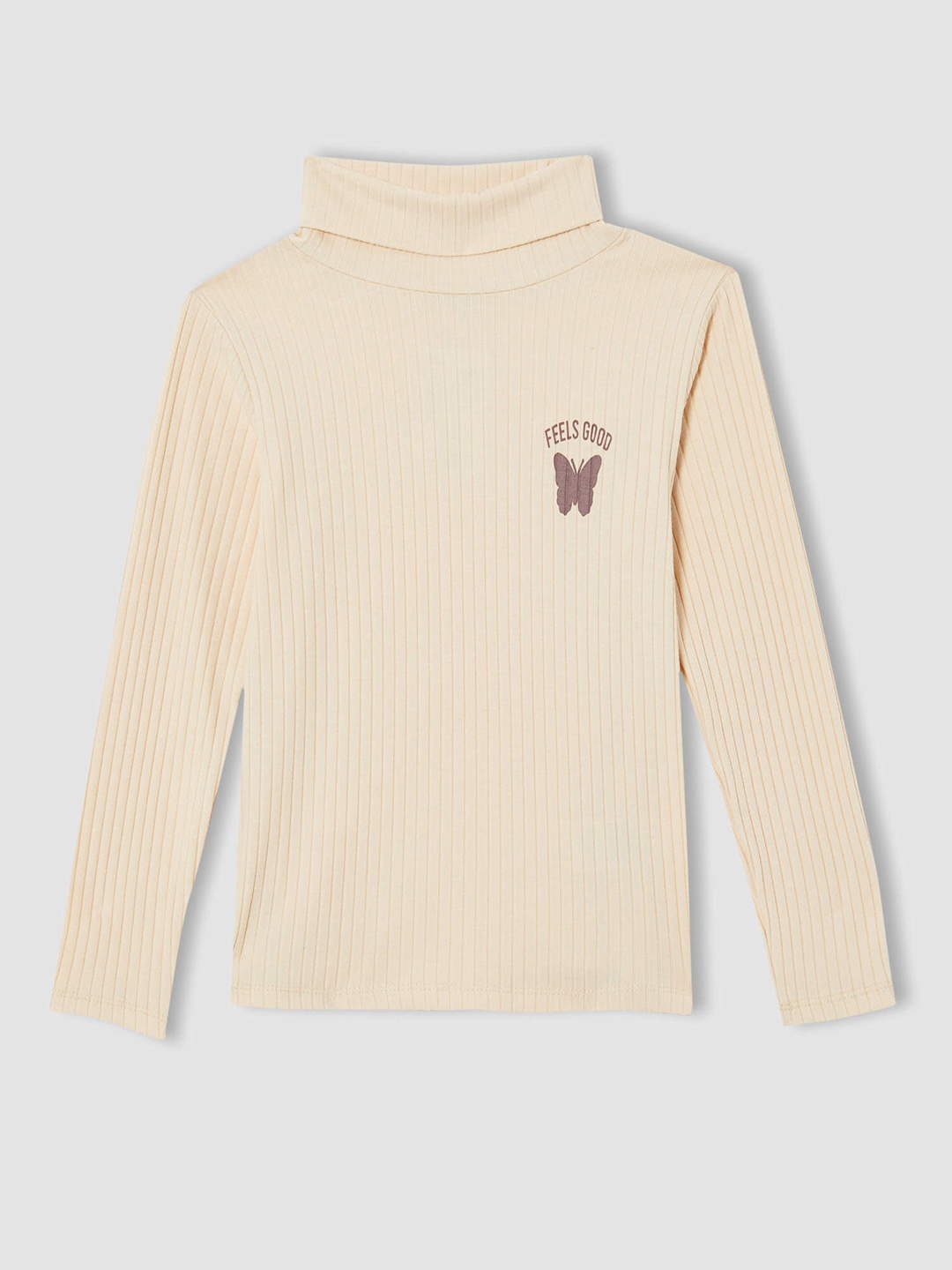 

DeFacto Girls Cream-Coloured Ribbed Turtle Neck T-shirt