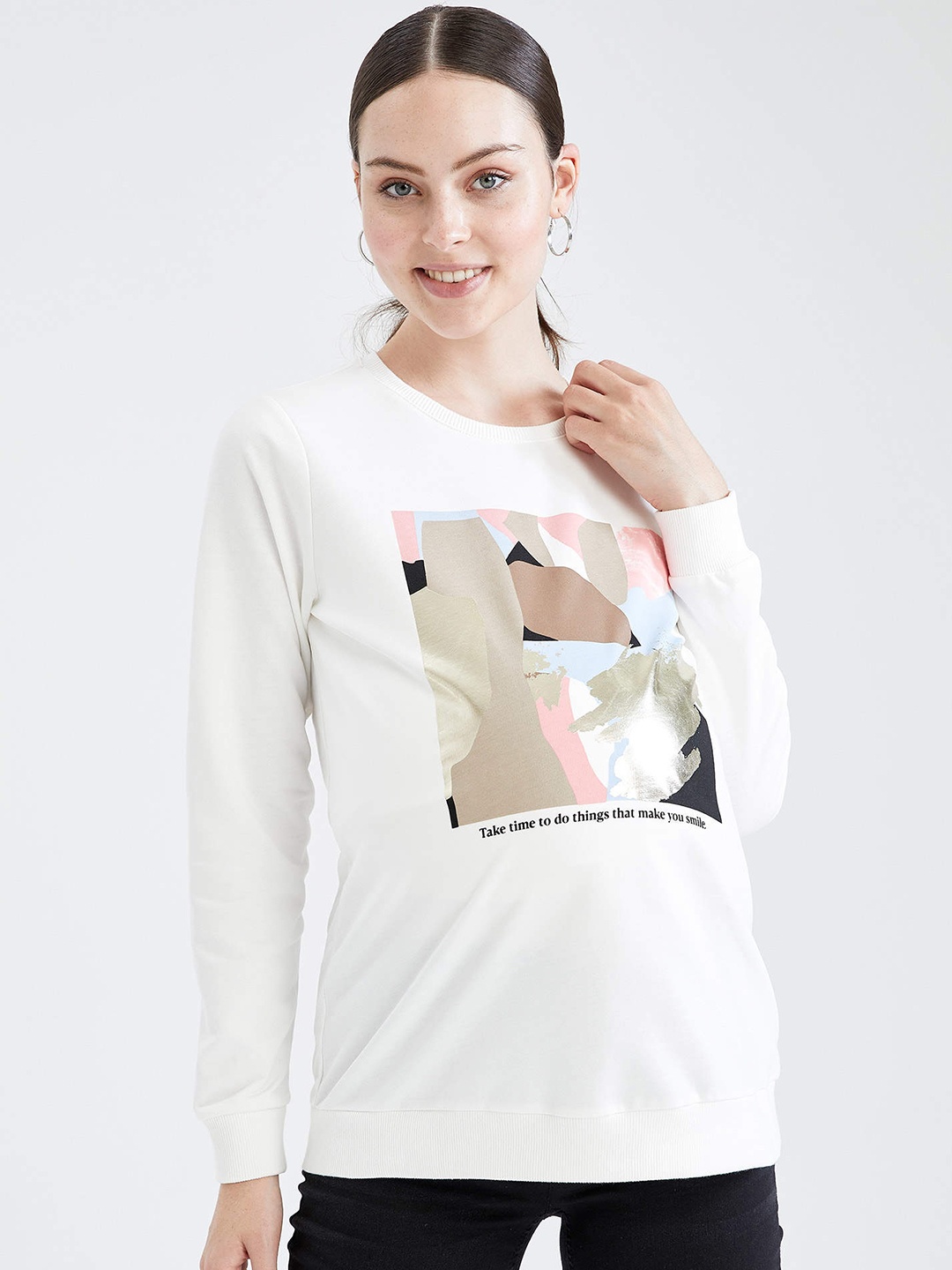 

DeFacto Women White Cotton Abstract Print Maternity T-shirt