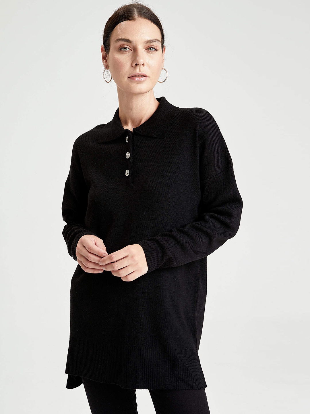 

DeFacto Women Black Longline Pullover