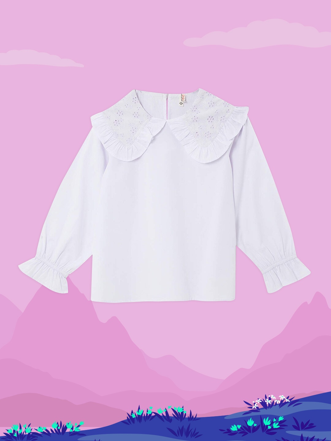 

DeFacto Girls Lavender Solid Ruffled Cotton Top with Schiffli Detail