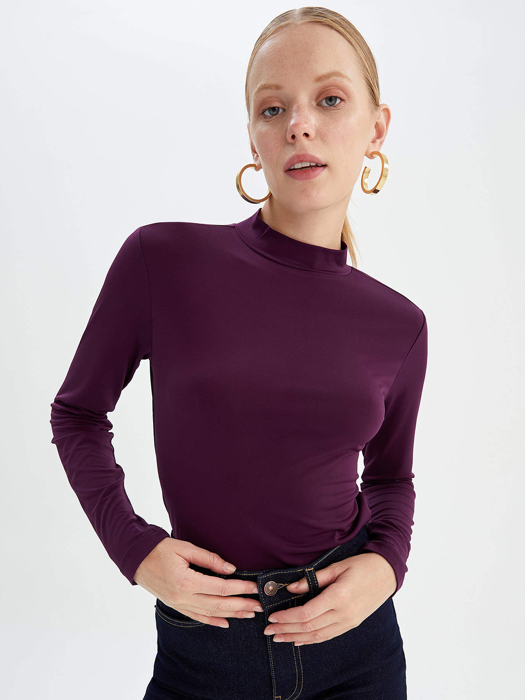 

DeFacto Women Purple High Neck T-shirt