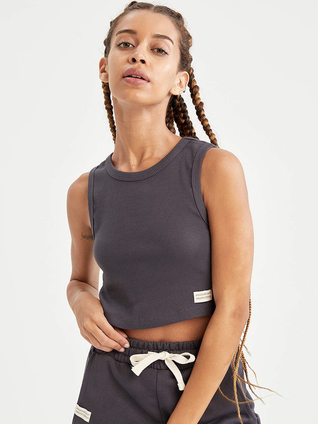 

DeFacto Charcoal Grey Pure Cotton Crop Top
