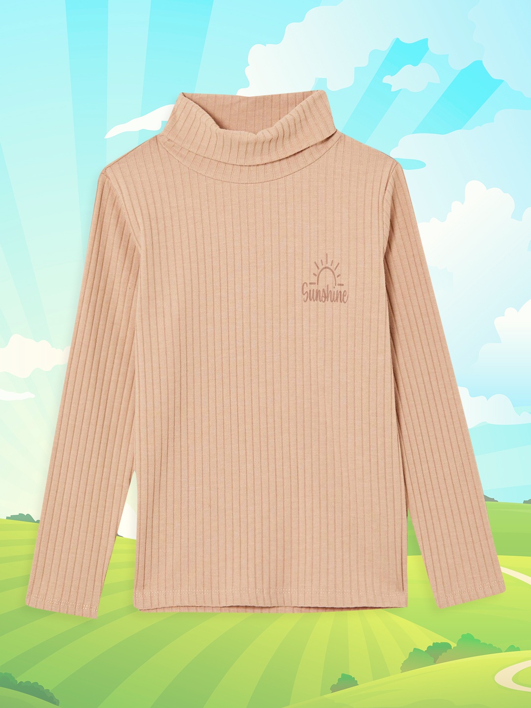 

DeFacto Girls Beige Ribbed Turtle Neck T-shirt