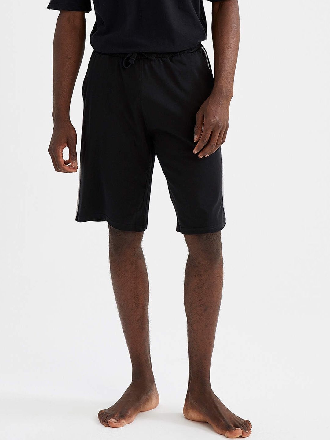 

DeFacto Men Black Solid Pure Cotton Lounge Shorts