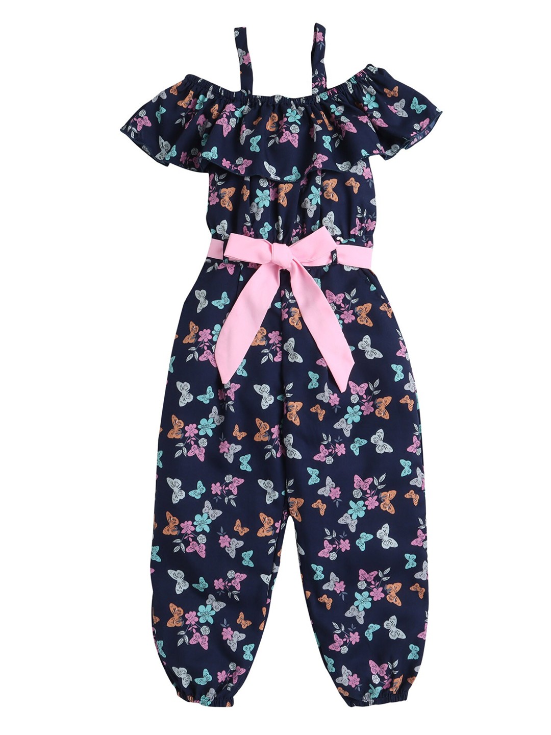 

Hopscotch Girls Blue & Pink Printed Basic Jumpsuit