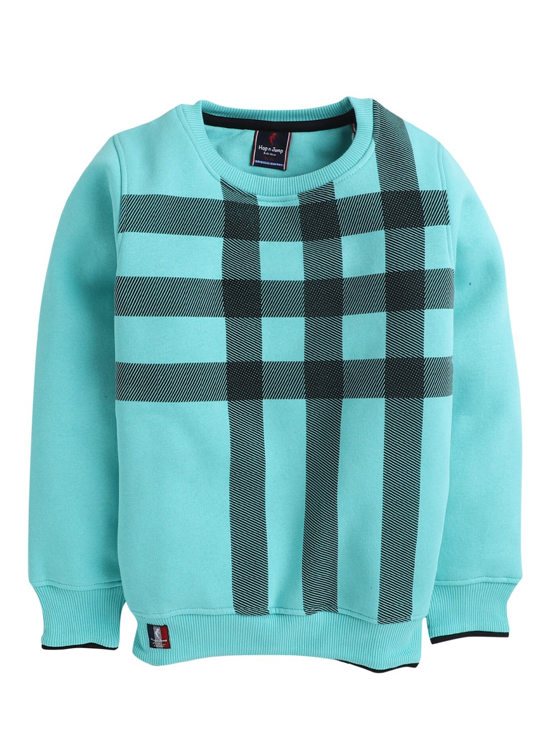 Hopscotch Boys Turquoise Blue & Black Checked Sweatshirt