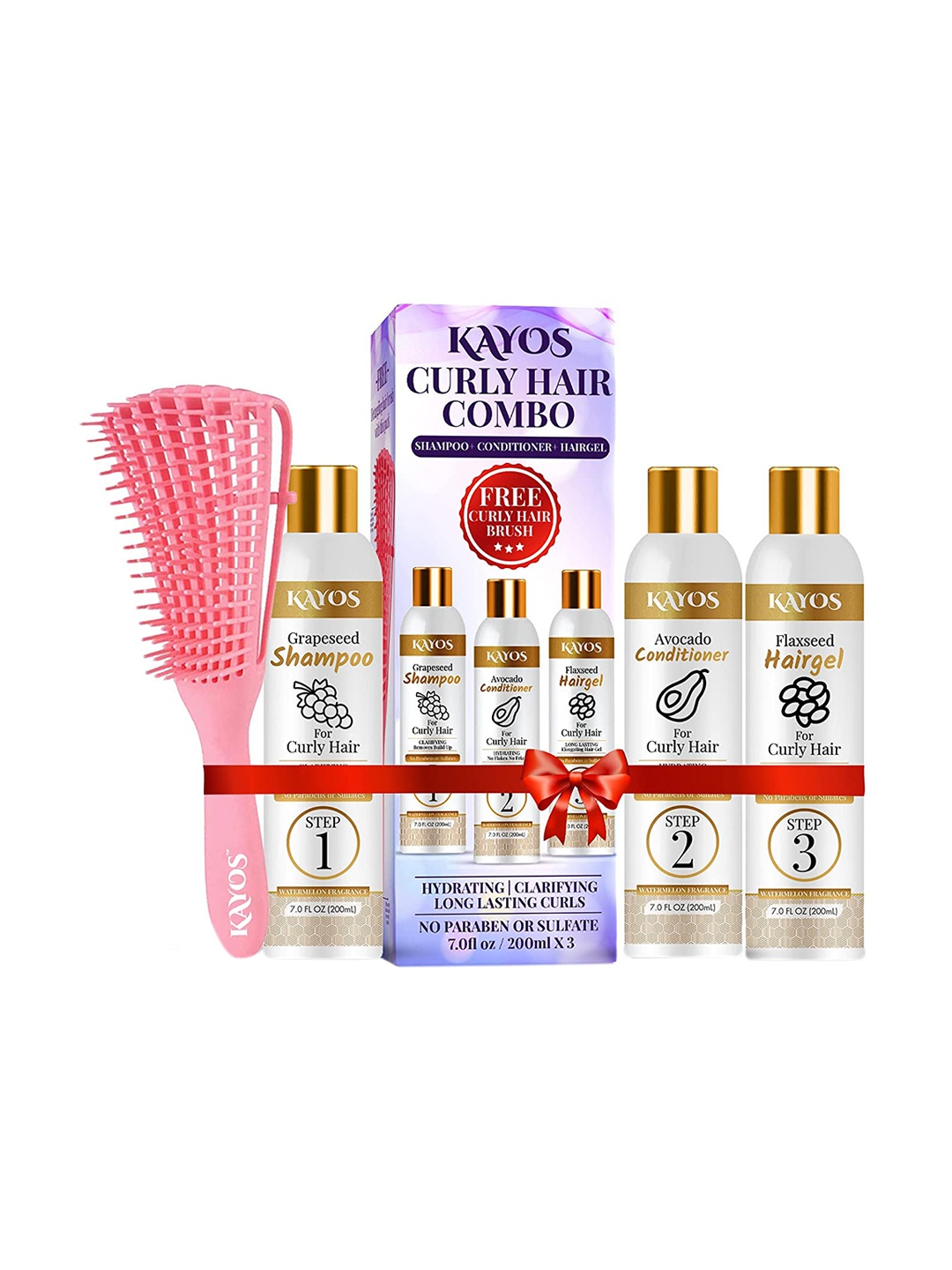 

Kayos Curly Hair Care Combo With Shampoo, Conditioner, Hair Gel And Free Curly Hair Brush, White