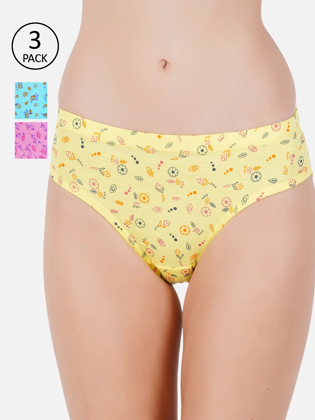 

PRIDE APPAREL Women Pack Of 3 Printed Pure Cotton Hipster Briefs, Pink