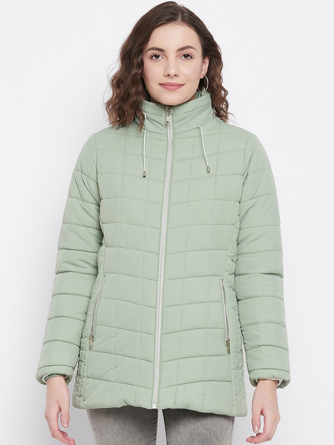 

Okane Women Green Lightweight Longline Puffer Jacket