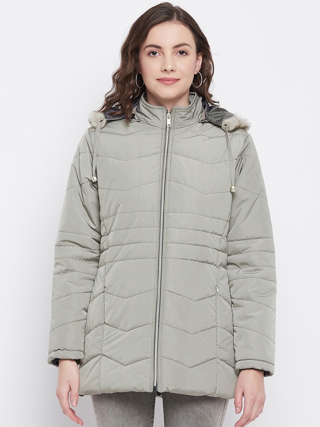

Okane Women Grey Lightweight Longline Padded Jacket