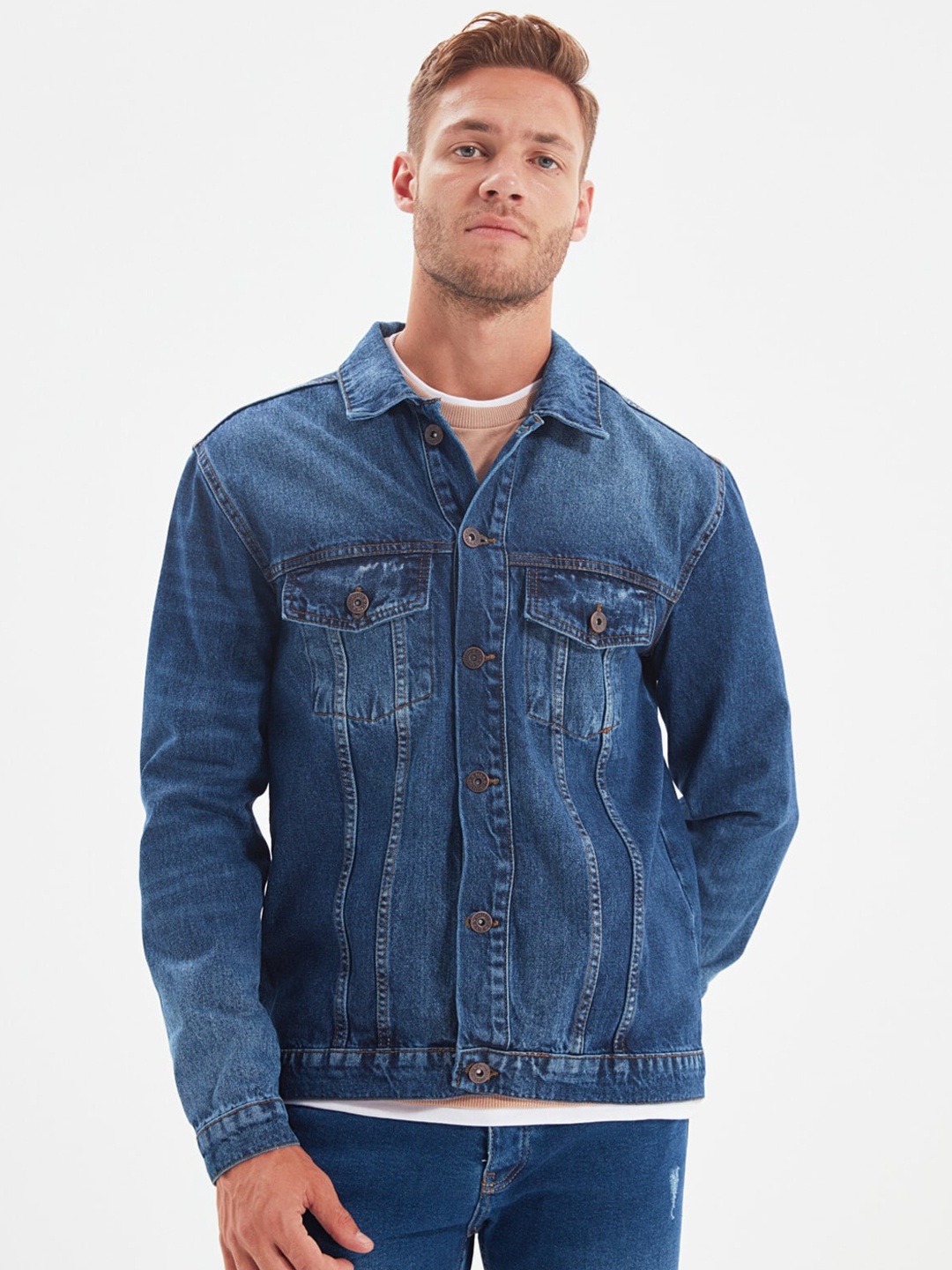 

Trendyol Men Blue Washed Denim Jacket