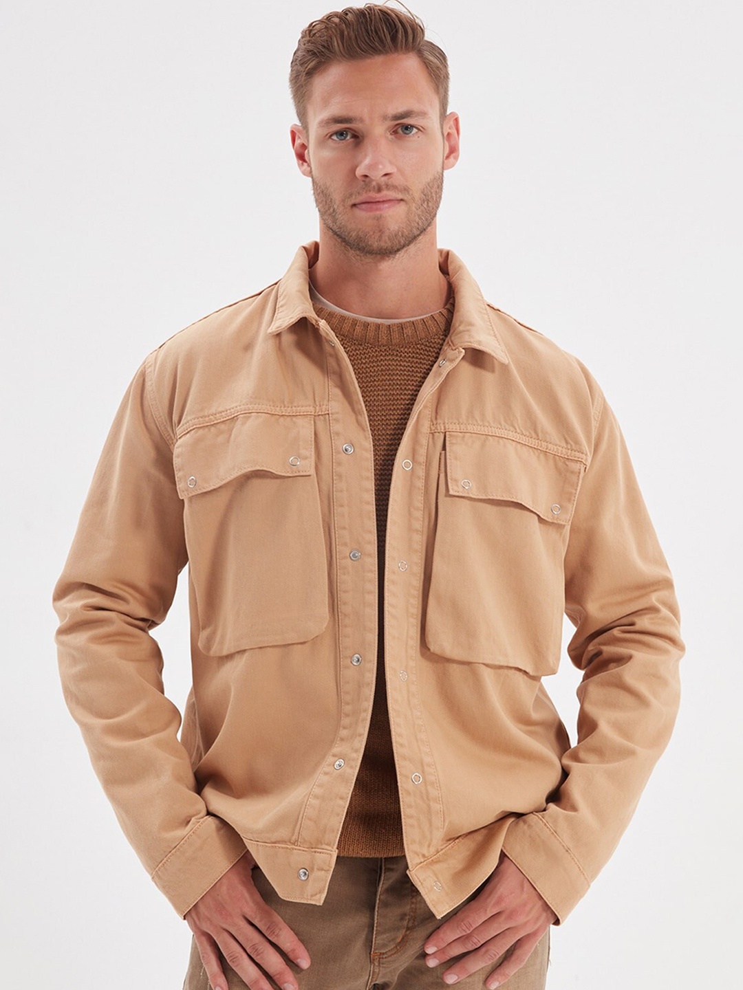 

Trendyol Men Camel Brown Crop Tailored Jacket