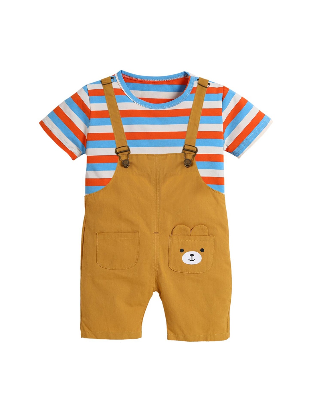 

Hopscotch Girls Yellow & White Striped T-shirt with Dungaree