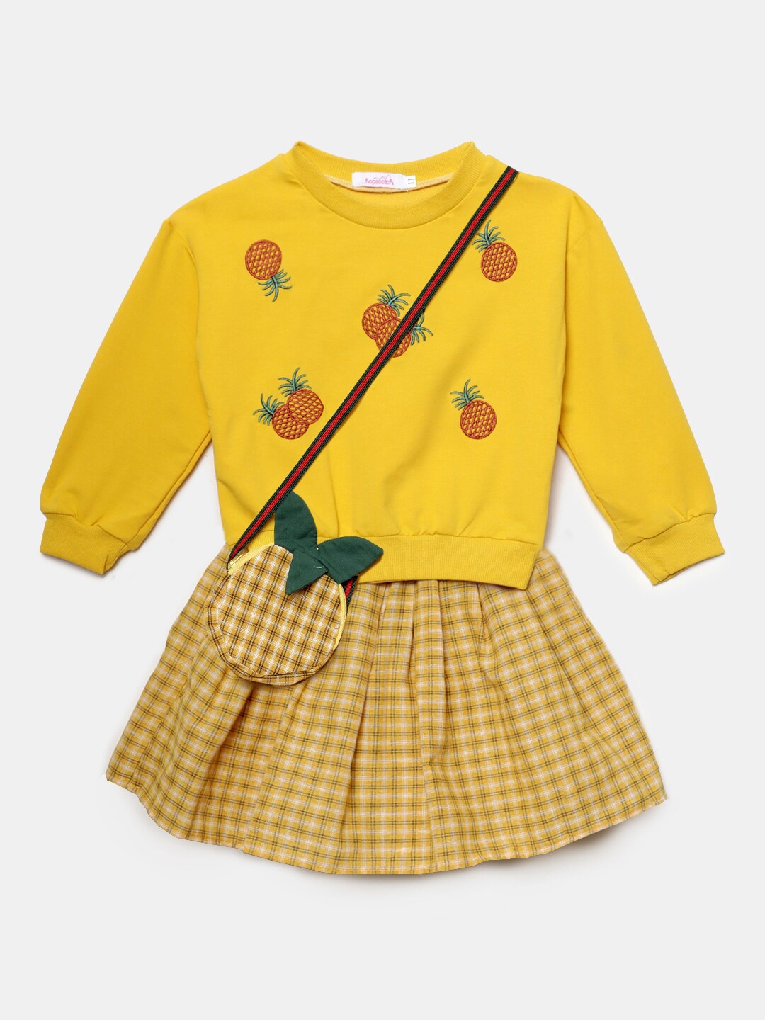

Hopscotch Girls Yellow & Green Top with Checked Skirt
