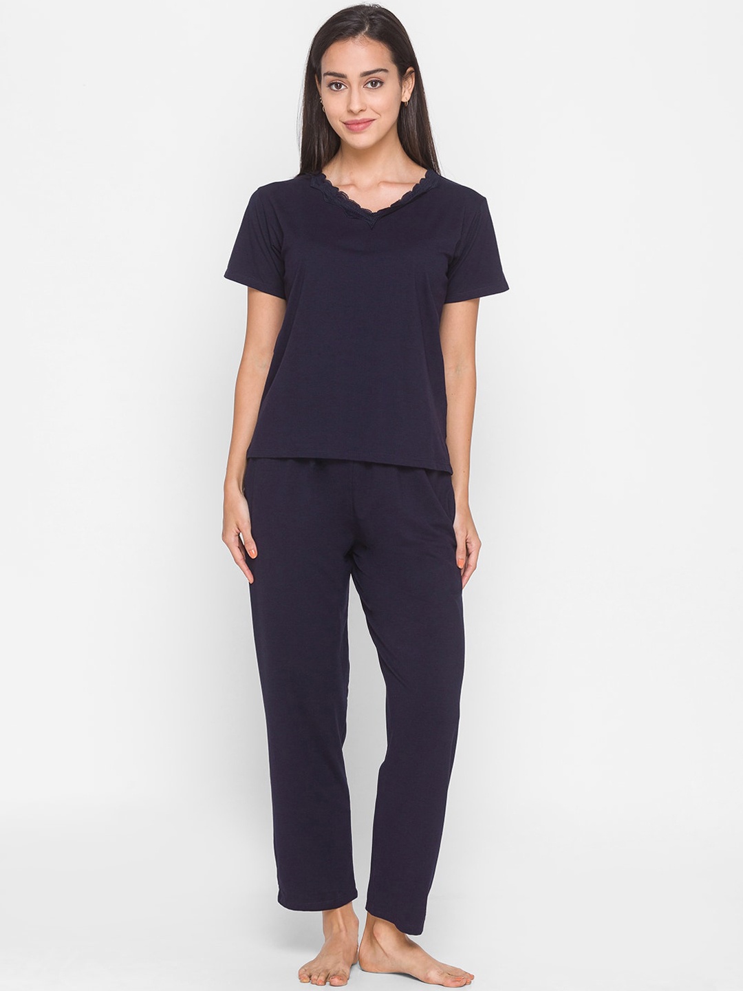 

Candyskin Women Navy Blue Solid Nightsuit