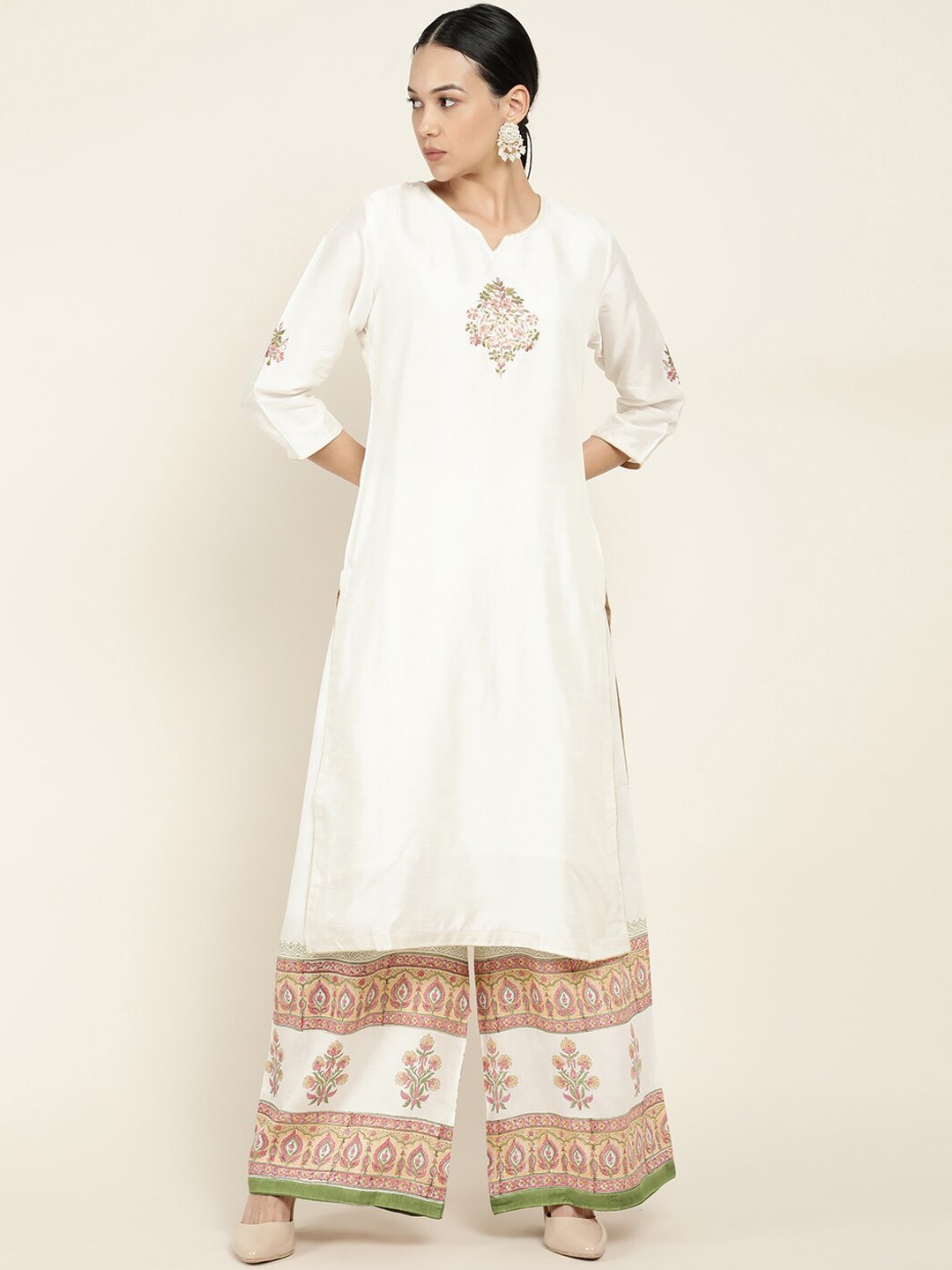 

Soch Women Off White Ethnic Motifs Printed Kurta with Palazzos
