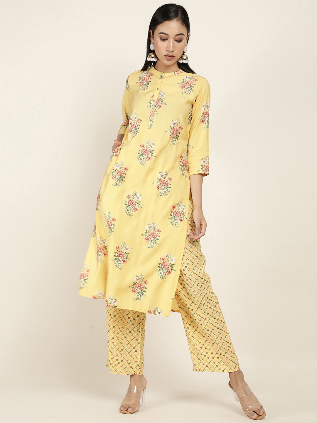 

Soch Women Yellow Ethnic Motifs Printed Kurta with Trousers