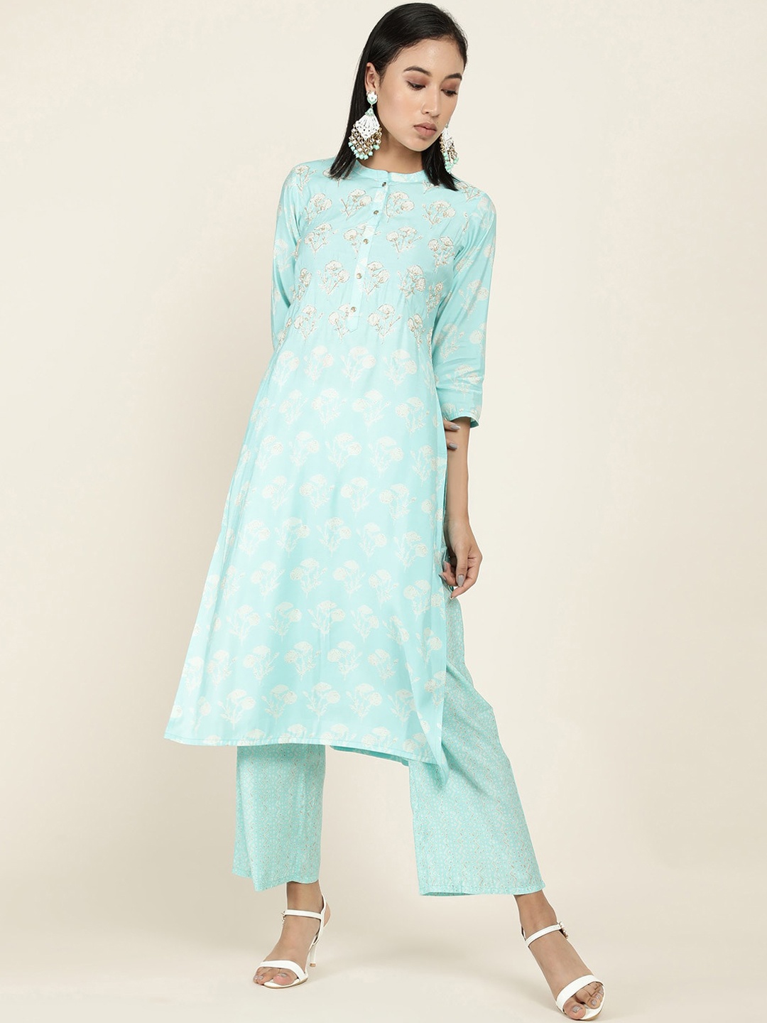

Soch Women Turquoise Blue Ethnic Motifs Embroidered Kurta with Palazzos