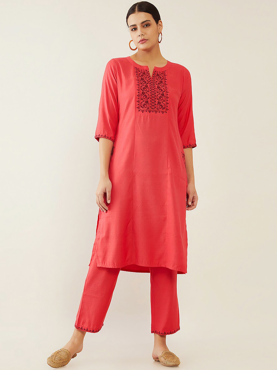 

Soch Women Red Floral Yoke Design Kurta with Trousers