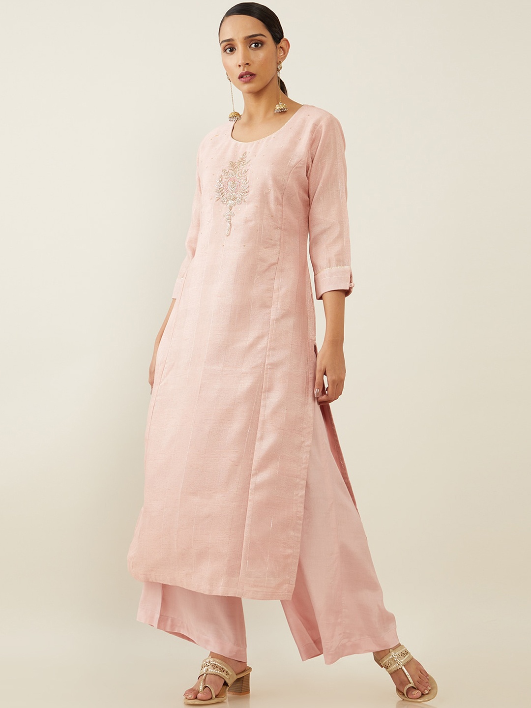 

Soch Women Pink Embroidered Kurta with Skirt