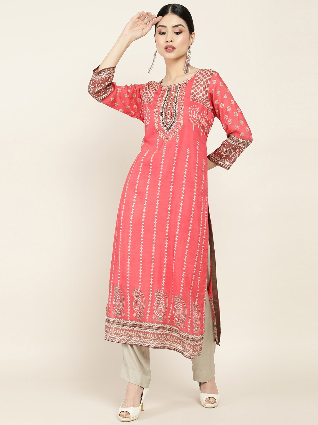 

Soch Women Pink Ethnic Motifs Printed Kurta with Trousers